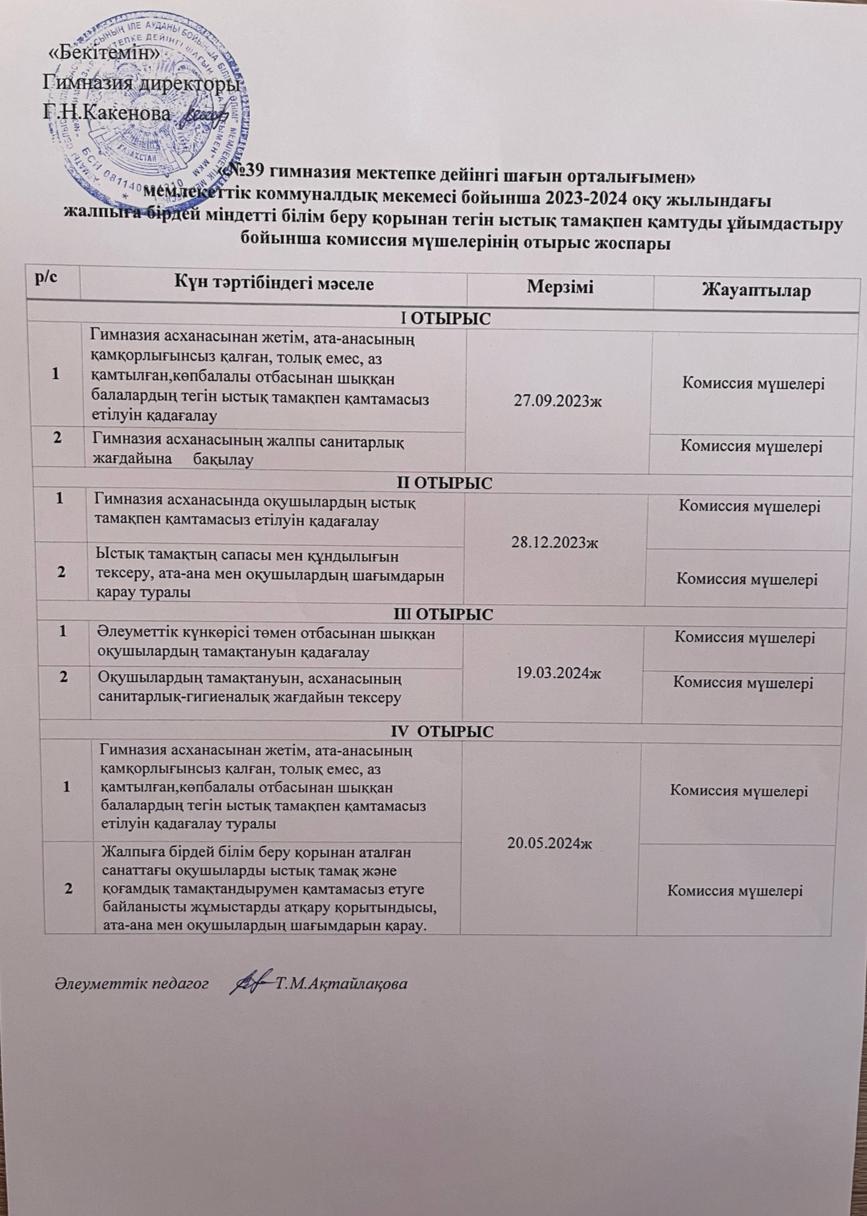 Комиссия мүшелерінің отырыс жоспары 2023-2024 оқу жылы